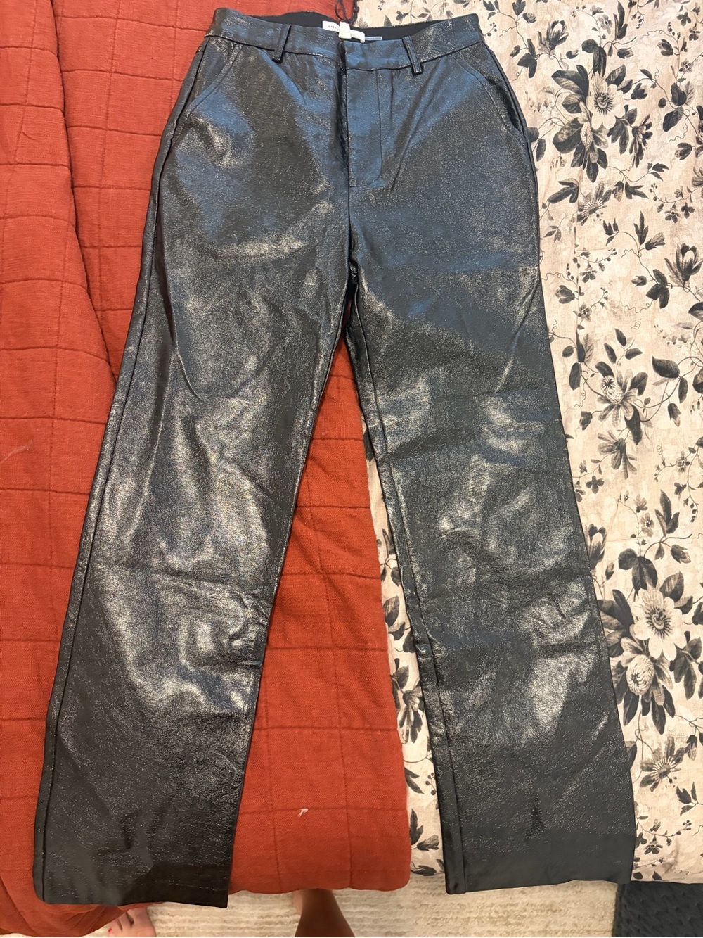 GREY LAB Metallic Charcoal Straight-Leg Pants